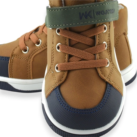 Modne chłopięce buty skórzana wkładka Wojtyłko 25381 Brązowe
